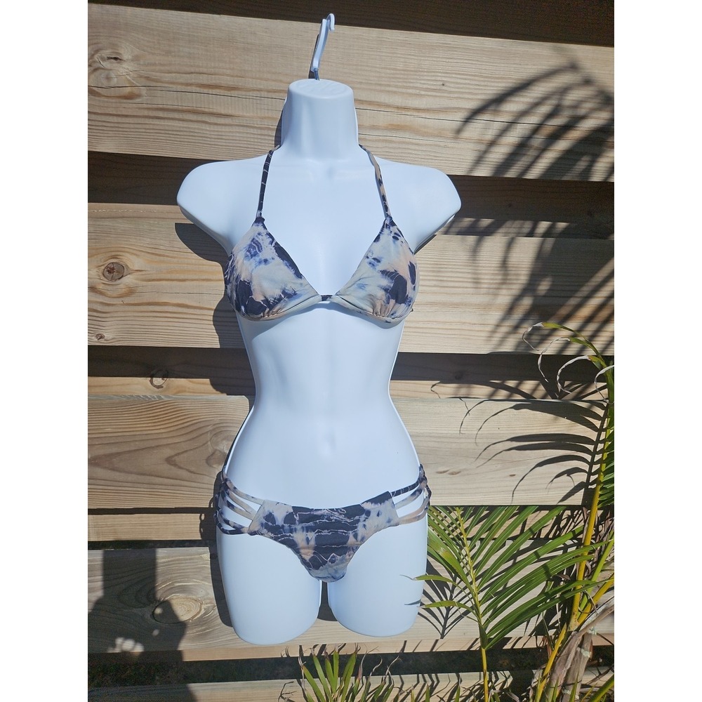 Blue Life Hypnotic Bikini Tie Dye Strappy Top & Bottom Size Small Women's